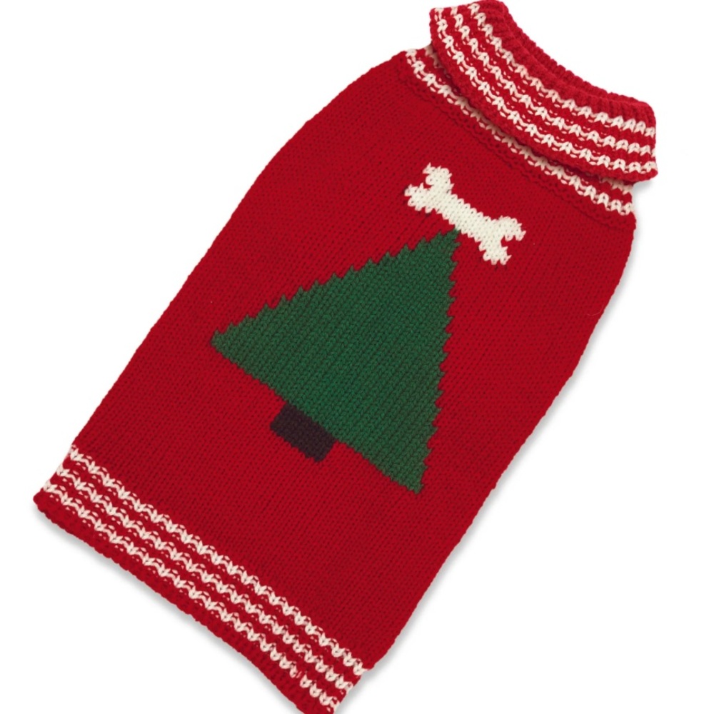 Red Dog Sweater with Christmas Tree Design by Up Country